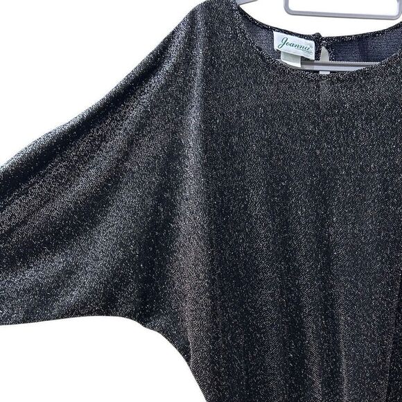 Joanna Sweater Blouse Women's Large Black Sparkly Mylar Blend Smocked Hem - Picture 12 of 16